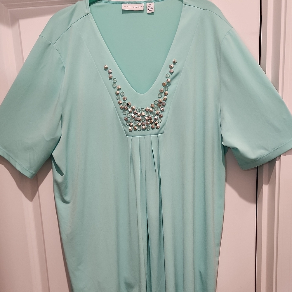 Susan Graver Mint Green Embellished Women's Blouse XL Generously Sized